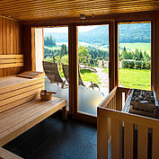 Sauna im Landhotel Stockerwirt**** mit Gebirgsblick